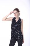 Women's Hanging Blouse Scatter DOT Printing Top New Blouse Back Neck Design Sexy Sleeveless Blouse