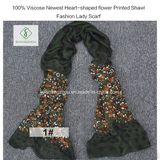 100% Viscose Newest Heart-Shaped Flower Printed Shawl Fashion Lady Scarf