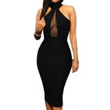 Fashion Sexy Black Mock Neck Sleeveless Sheer Peep Hole Dress