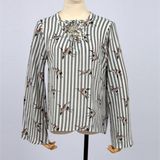 New Womens Floral Bird Print Long Sleeve Bandage Shirt Blouse Shirt Blouse