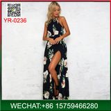 Woman Fancy Print Backless Halter Long Dress OEM