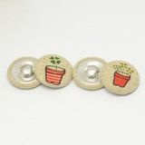 Red Stripe Flower Pot Pattern Linen Fabric Covered Button