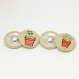 Red Stripe Flower Pot Pattern Linen Fabric Covered Button