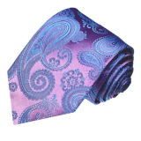Men's Light Purple Background Purle Paisely Design Woven Silk Neckties