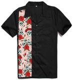 Big and Tall Men's Rockabilly Skulls Printed Design Dress Shirts