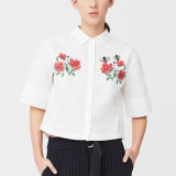 Ladies Fashion Embroidery Cotton T-Shirt Blouse