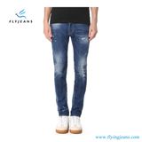 Distressed Skinny Wash Cool Guy Men Denim Jeans with Frayed Holes and Speckles of Paint (Pants E. P. 4128)