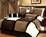 Micro Suede Patchwork 7-Piece Comforter Bedding Set, Queen, Black/Brown/White