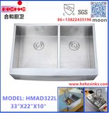 Handmade Sink, Square Apron Front Doube Handcrafted Sink, Hmad3322L