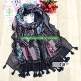 National Style Printed Viscose Scarf Fashion Women Shawl with Tassel