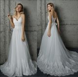 2017 Spaghetti Double Straps Chapel Train A-Line Wedding Dress Outdoor