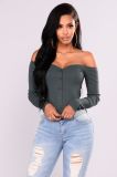 Sexy Women Strapless Bodysuit Tops with Long Sleeve Bodycon Bodysuit Tops