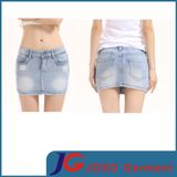 Women Light Wash Frayed Denim Mini Skirt (JC2107)