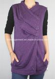 Women Round Neck Sleeveless Cardigan Sweater by Knitting (12AW-267)