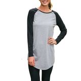 Women's Two Tone Long Sleeve Crew Hem T-Shirt