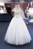 off Shoulder Lace Sequin Floor Length Bridal Wedding Dress (Q90364)