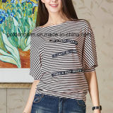 Women's Fashion Stripe Custom Design T-Shirt with Navy Style