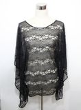 Lady Black Fashion Polyester Knitted Hollow Lace T-Shirt (YKY2226)