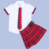 Blank White Cotton Summer Plain High School Uniform Shirts with Skirts