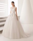 Customize New Design Boat Neck V Back Lace Bridal Wedding Dress