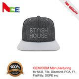 Korean Fashion 100% Wool High Crown Adjust Flat Bill Embroiderey Snapback Hats