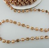 Rose Gold Pearl and Rhinestone Embellishments Cup Chain Trimmings