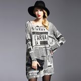 Oversize Women Knitted Sweater Pullover Full Printing Long Sleeve