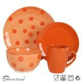 Orange Color with Hand Painting DOT 16PCS Dinner Set