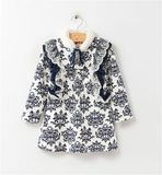 2015 Autumn and Winter Korean Long Blue and White Porcelain Cotton Jacket/ Hot Explosion Model Jacket Kd1625