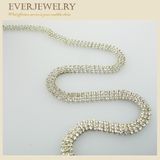 3 Rows Brilliant Silver Plated Rhinestone Cup Chain