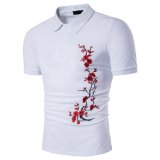 Man Artistic Flower Embroidery Short Sleeve Fashion Polo T Shirt