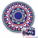 Pineapple Printed Microfiber Round Beach Towel with Tassels