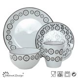 16PCS Black & White Circle Dinner Set