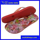 Lovely Flower Printing Woman Slipper with Jelly Slipper