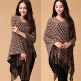 High Quality Fashion Wool Poncho with Fringe (50084)