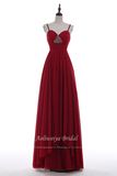 Aolanes Burgundy Spaghetti Straps Wedding Evening Dress