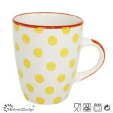 11oz Color Glaze with Yellow DOT, Red Rim Coffee Mug
