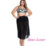 Plus Size Boho Tropical High Waist Bikini with Skirt