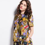 Fashion Print Open Back Short Sleeve Designer Lady Top