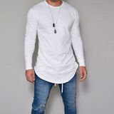 Men's 95%Cotton 5%Elastane Muscle Fit Custom Curved Hem Longline T Shirt