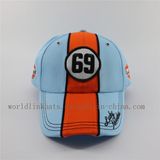 Custom Light Blue Racing Baseball Cap with Woven Label/Tag