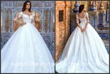 V-Neckline Bridal Dress Lace Tulle 3/4 Sleeves Plus Size Wedding Dresses F60