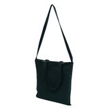 Zipper Closure Black Canvas Shoulder Tote Bag with Inner Pockets