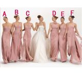 Full Length Chiffon Bridesmaid Dress Pink Bridal Prom Dresses B6412