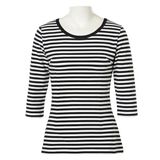 Half Sleeves Black and White Stripes T Shirt for Women