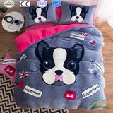 Dog Print Coral Fleece Bedding Set for Children