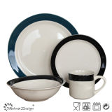 White Color with Blue Rim Hand Painting 16PCS Dinner Set