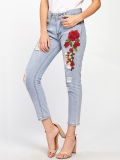 Rose Applique Ripped Women Slim Jeans Wholesale Factory