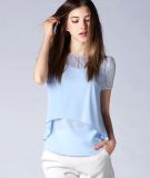 Factory Wholesale Fashion Lace Short Sleeve Women's Blouse