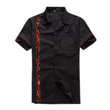 Big and Tall Man Clothing Short Sleeves Cotton Flames Printed Black Large Shirts